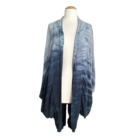 TINA+JO Anthro Gradient Blue Rayon Kimono Topper Relaxed Fit Casual Coverup Sm - Picture 3 of 13